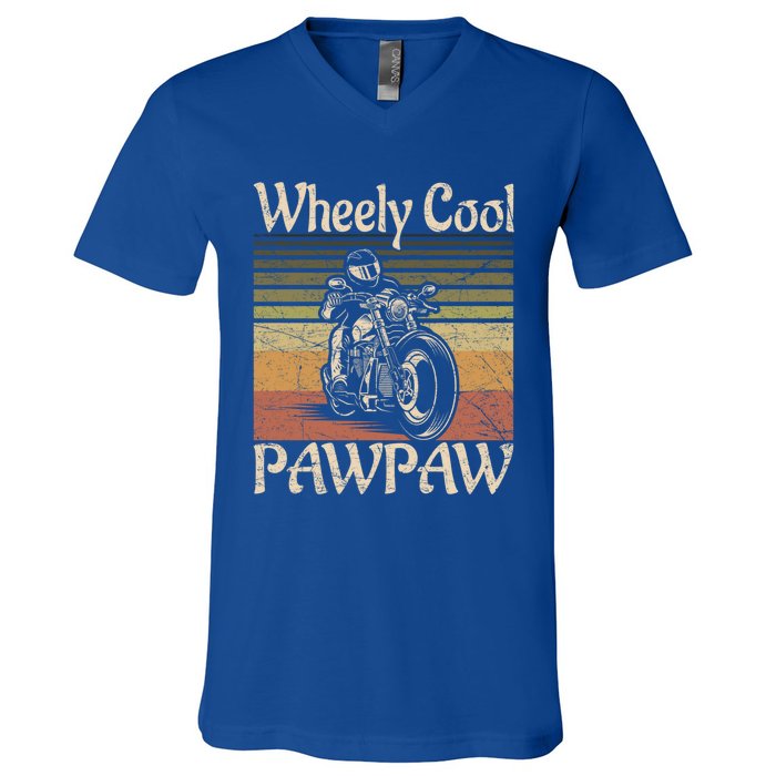 Wheely Cool Biker Pawpaw Motorcycle Grandpa Vintage Gift V-Neck T-Shirt