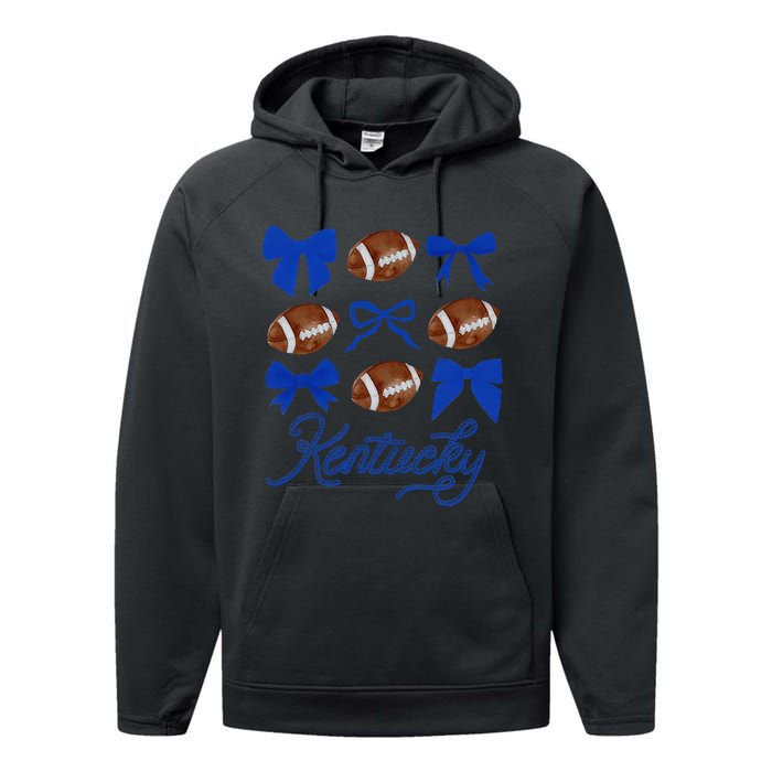 Women Coquette Bow Football Kentucky Gift Performance Fleece Hoodie