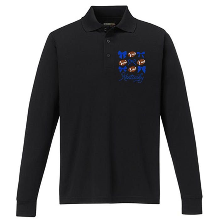 Women Coquette Bow Football Kentucky Gift Performance Long Sleeve Polo