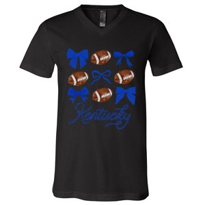 Women Coquette Bow Football Kentucky Gift V-Neck T-Shirt