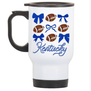 Women Coquette Bow Football Kentucky Gift Stainless Steel Travel Mug