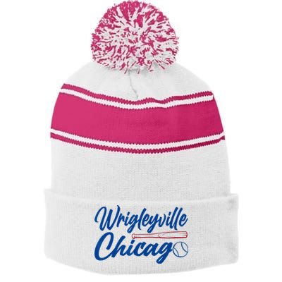 Wrigleyville Chicago Baseball American Stripe Pom Pom Beanie