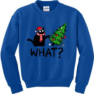 What Christmas Black Cat Pushing Christmas Tree Funny Cat Meaningful Gift Kids Sweatshirt