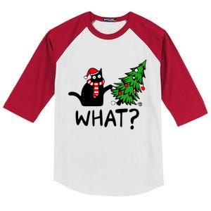 What Christmas Black Cat Pushing Christmas Tree Funny Cat Meaningful Gift Kids Colorblock Raglan Jersey