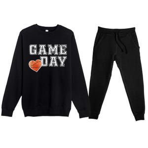 Women's Cute Basketball Mom Friday Night Game Day Premium Crewneck Sweatsuit Set