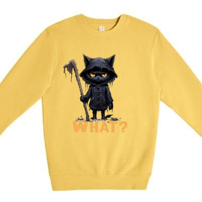 What Cat Black Cat Halloween Scary Cat Angry Cat Funny Premium Crewneck Sweatshirt