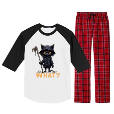 What Cat Black Cat Halloween Scary Cat Angry Cat Funny Raglan Sleeve Pajama Set