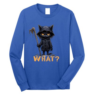 What Cat Black Cat Halloween Scary Cat Angry Cat Funny Long Sleeve Shirt