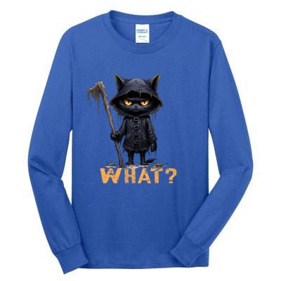 What Cat Black Cat Halloween Scary Cat Angry Cat Funny Tall Long Sleeve T-Shirt