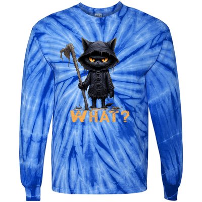 What Cat Black Cat Halloween Scary Cat Angry Cat Funny Tie-Dye Long Sleeve Shirt