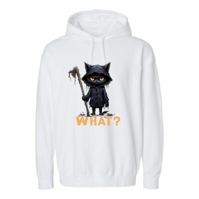 What Cat Black Cat Halloween Scary Cat Angry Cat Funny Garment-Dyed Fleece Hoodie