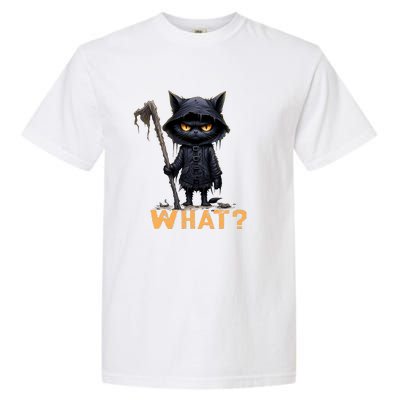 What Cat Black Cat Halloween Scary Cat Angry Cat Funny Garment-Dyed Heavyweight T-Shirt