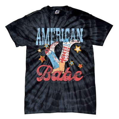 Western Cowgirl Boots Retro American Girl Babe Tie-Dye T-Shirt