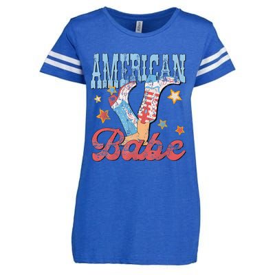 Western Cowgirl Boots Retro American Girl Babe Enza Ladies Jersey Football T-Shirt