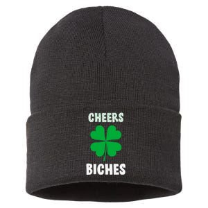 Womens Cheers Bitches Funny St Patricks Day Gifts Women Sustainable Knit Beanie