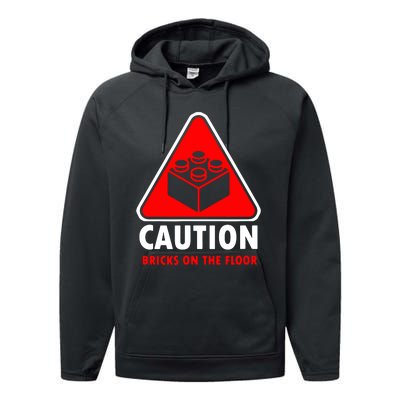 Warning Caution Building Blocks Bricks On Floor Performance Fleece Hoodie