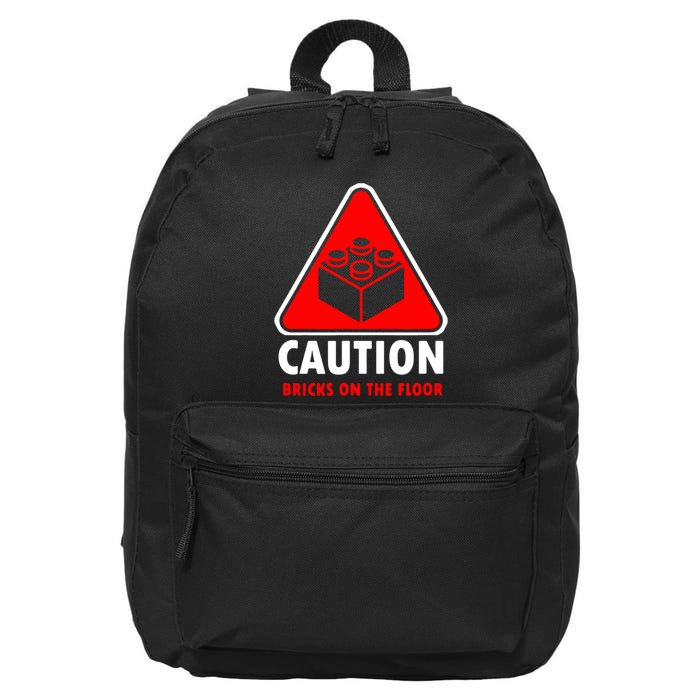 Warning Caution Building Blocks Bricks On Floor 16 in Basic Backpack