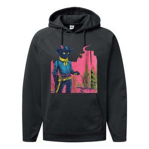 Western Cowboy Black Cat Print Performance Fleece Hoodie