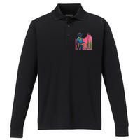 Western Cowboy Black Cat Print Performance Long Sleeve Polo