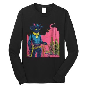 Western Cowboy Black Cat Print Long Sleeve Shirt