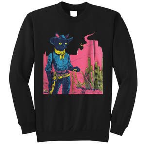 Western Cowboy Black Cat Print Sweatshirt