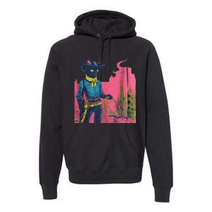 Western Cowboy Black Cat Print Premium Hoodie