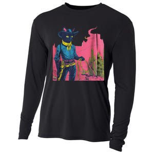 Western Cowboy Black Cat Print Cooling Performance Long Sleeve Crew