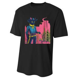 Western Cowboy Black Cat Print Performance Sprint T-Shirt