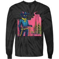 Western Cowboy Black Cat Print Tie-Dye Long Sleeve Shirt