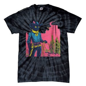 Western Cowboy Black Cat Print Tie-Dye T-Shirt