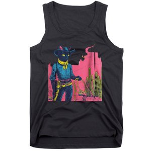 Western Cowboy Black Cat Print Tank Top