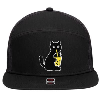 Womens Cat Boba Funny Anime Japanese Bubble Tea Lover 7 Panel Mesh Trucker Snapback Hat