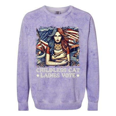 Women Childless Cat Ladies Vote Kamala Harris 2024 Gift Colorblast Crewneck Sweatshirt