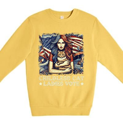 Women Childless Cat Ladies Vote Kamala Harris 2024 Gift Premium Crewneck Sweatshirt