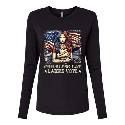 Women Childless Cat Ladies Vote Kamala Harris 2024 Gift Womens Cotton Relaxed Long Sleeve T-Shirt