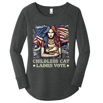 Women Childless Cat Ladies Vote Kamala Harris 2024 Gift Women's Perfect Tri Tunic Long Sleeve Shirt