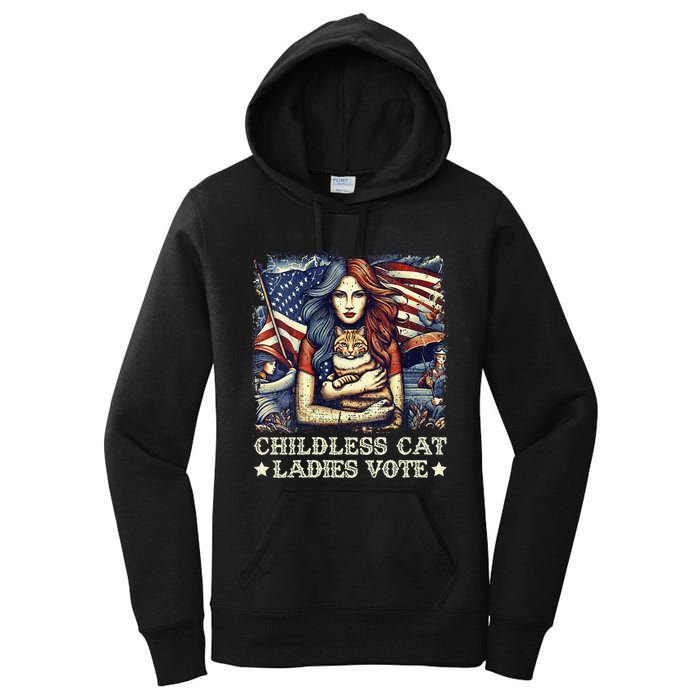 Women Childless Cat Ladies Vote Kamala Harris 2024 Gift Women's Pullover Hoodie