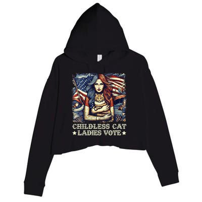 Women Childless Cat Ladies Vote Kamala Harris 2024 Gift Crop Fleece Hoodie