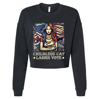 Women Childless Cat Ladies Vote Kamala Harris 2024 Gift Cropped Pullover Crew