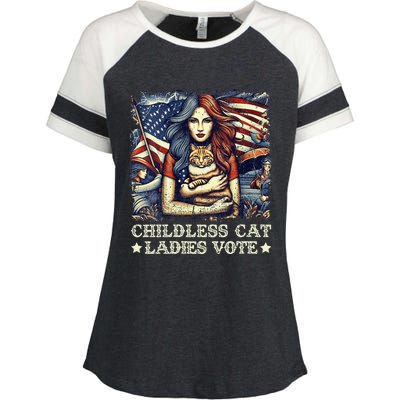 Women Childless Cat Ladies Vote Kamala Harris 2024 Gift Enza Ladies Jersey Colorblock Tee