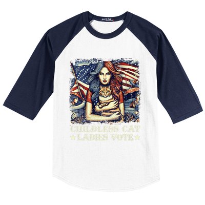 Women Childless Cat Ladies Vote Kamala Harris 2024 Gift Baseball Sleeve Shirt