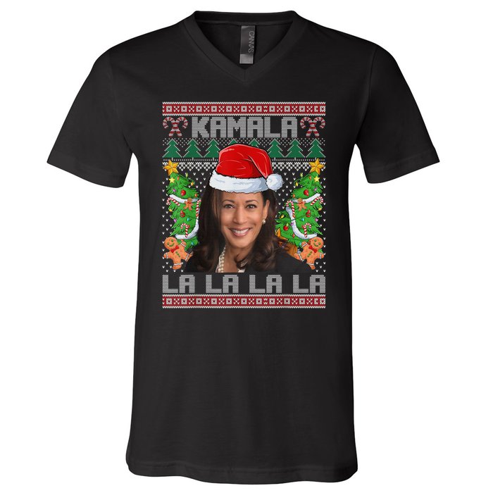 Women Christmas Comma La Funny Kamala Harris 2024 Xmas Gift V-Neck T-Shirt