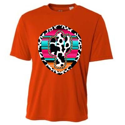 Western Cow Cactus Leopard Cheetha Serape Turquoise Cooling Performance Crew T-Shirt