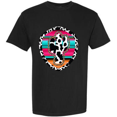 Western Cow Cactus Leopard Cheetha Serape Turquoise Garment-Dyed Heavyweight T-Shirt