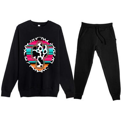 Western Cow Cactus Leopard Cheetha Serape Turquoise Premium Crewneck Sweatsuit Set