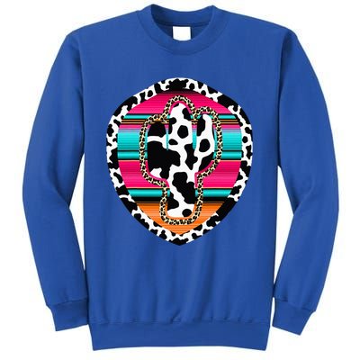 Western Cow Cactus Leopard Cheetha Serape Turquoise Sweatshirt