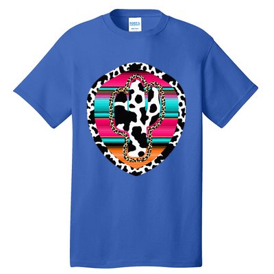 Western Cow Cactus Leopard Cheetha Serape Turquoise Tall T-Shirt