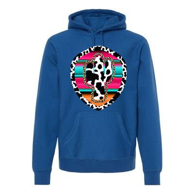 Western Cow Cactus Leopard Cheetha Serape Turquoise Premium Hoodie