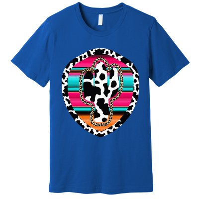 Western Cow Cactus Leopard Cheetha Serape Turquoise Premium T-Shirt