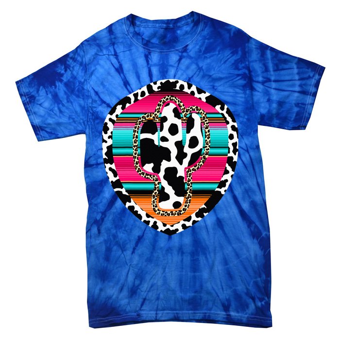 Western Cow Cactus Leopard Cheetha Serape Turquoise Tie-Dye T-Shirt